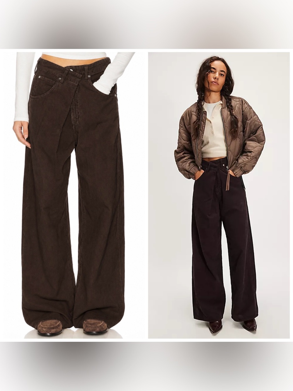 Agolde Vana Corduroy Wide Leg Baggy Folded‎ Seam Jean Pant Brown Firefly Size 28